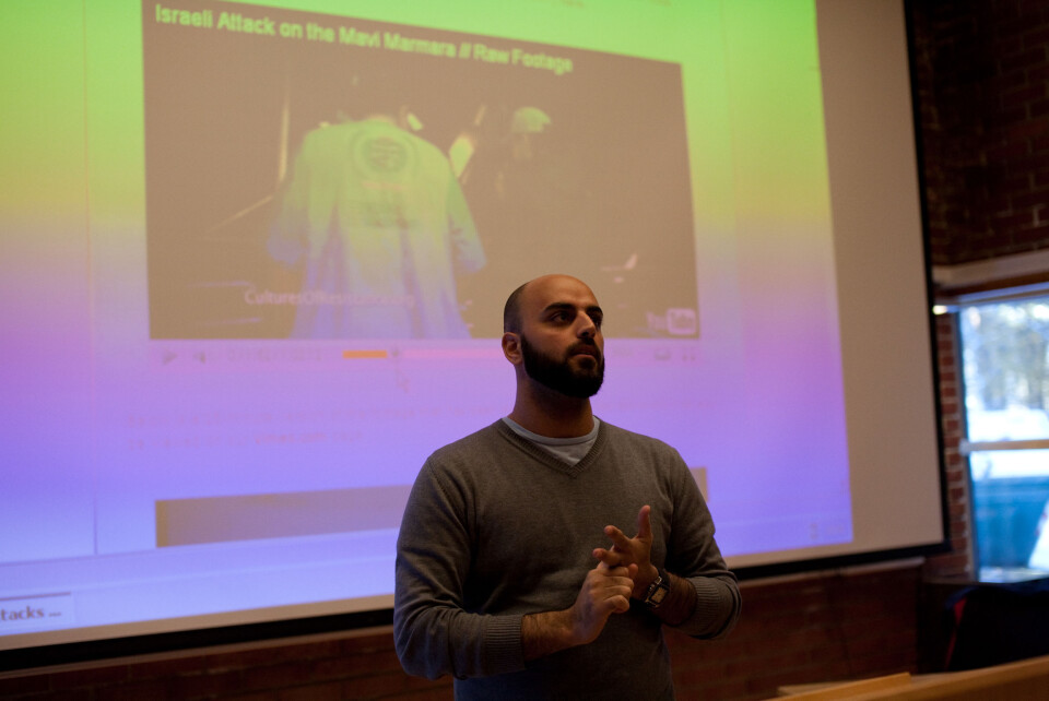 TØFF HISTORIE: Nidal Hejazi forteller historien om da israelske styrker kapret båten deres.