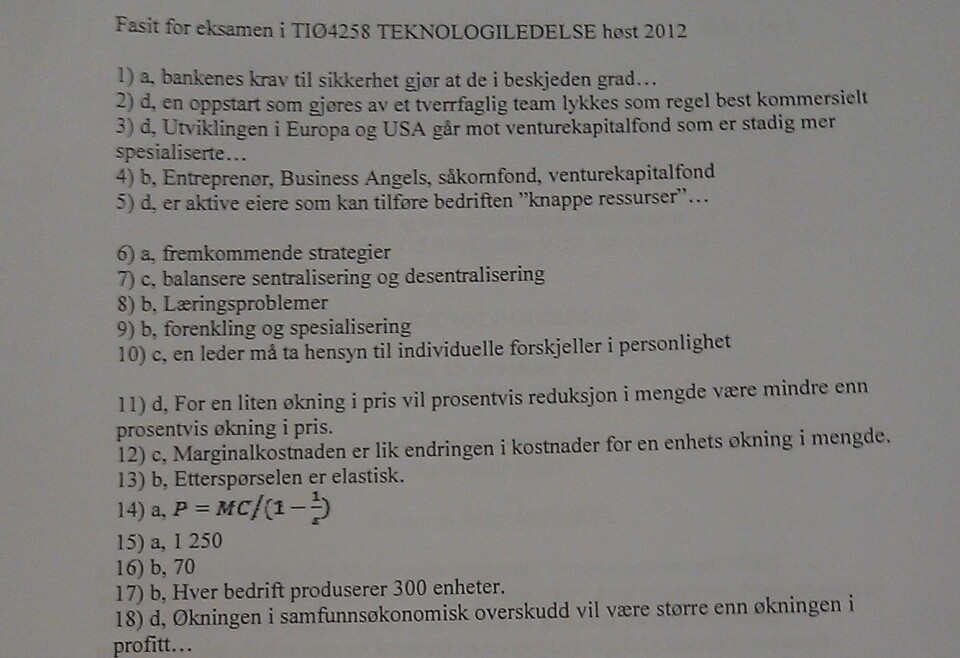 Fikk fasit utlevert på eksamen