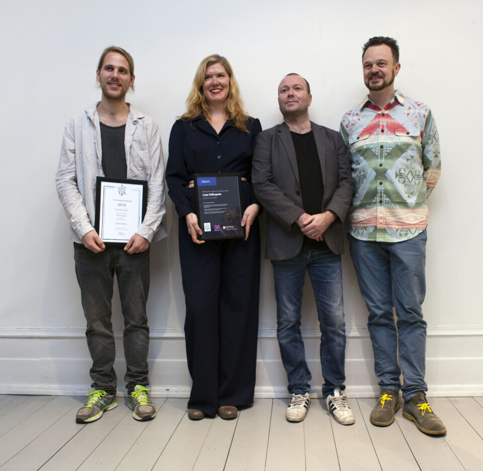 VINNERE: Øyvind Sørfjordmo (kritikerprisen), Lisa Stålspets (NTNU-prisen) og Henrik Skotte og Gunnar Wærnes (Debutantprisen)