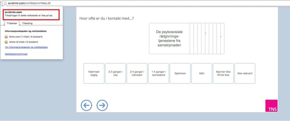 IKKE BESKYTTET: Spørreundersøkelsen TNS Gallup har sendt ut på vegne av NTNU ber studenter oppgi hvor mye de har brukt samskipnadens psykososiale rådgivningstjenester. Hvem som helst kunne lese svarene.