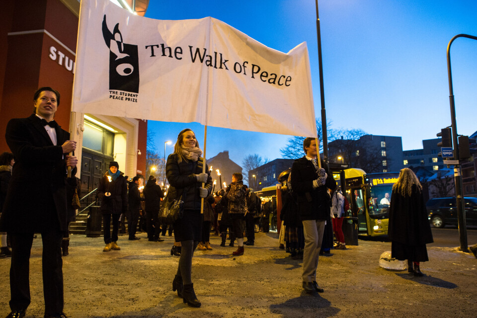 Torsdag offentliggjøres Studentenes fredspris for 2017. I februar kommer vinneren til Trondheim. Bildet er fra Walk of peace fra 2013.