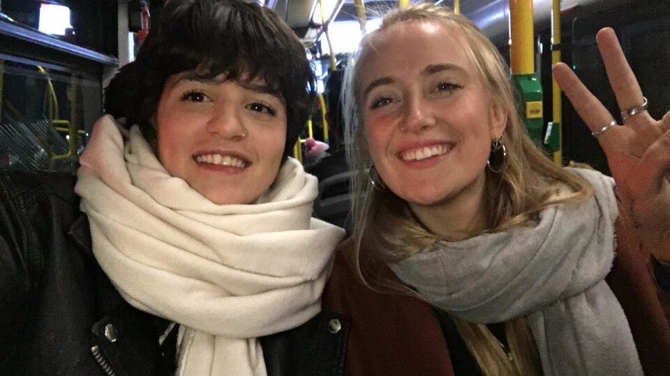 REUNITED: Sarah Mardini (left) and Claudia Drost (right) as they were reunited in Berlin after Mardini’s release.