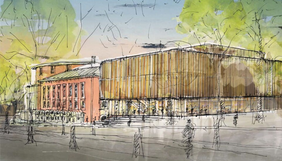 Eggen arkitekter er arkitektkontoret som har fått oppdraget å tegne nybygget. Tegningen er en skisse til inspirasjon, og er ikke en plan for det endelige bygget. Eggen arkitekter er arkitektkontoret som har fått oppdraget å tegne nybygget. Tegningen er en skisse til inspirasjon, og er ikke en plan for det endelige bygget.