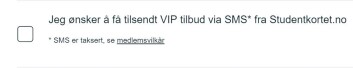 Innmeldingsskjemaet for SMS-markedsføring under registrering på studentkortet.no. Innmeldingsskjemaet for SMS-markedsføring under registrering på studentkortet.no.