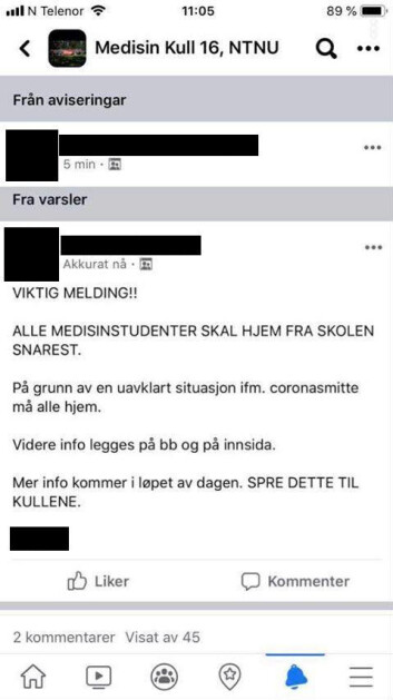 Skjermbilde postet i facebookgruppa for 2016-kullet i medisin. Skjermbilde postet i facebookgruppa for 2016-kullet i medisin.