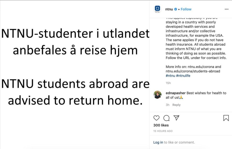 NTNU anbefaler alle studenter i utlandet om å reise hjem