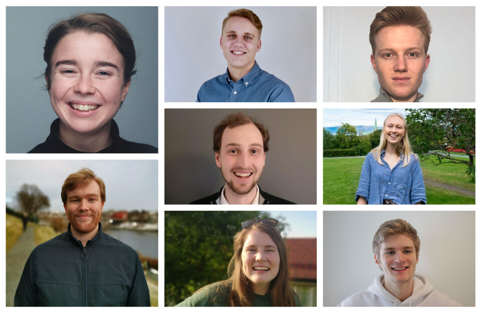 (F.v.) Påtroppende nestleder Venil Volla, kommunikasjonsansvarlig Hans Landmark Hytten, PR-kooridinator Mads Harbo Sørum, økonomiansvarlig Snorre Repål, debattansvarlig Jakob Oseid, temaansvarlig Nina Salvesen, huskoordinator Ingvild Wie og arrangementsansvarlig Sverre Sørgjerd. (F.v.) Påtroppende nestleder Venil Volla, kommunikasjonsansvarlig Hans Landmark Hytten, PR-kooridinator Mads Harbo Sørum, økonomiansvarlig Snorre Repål, debattansvarlig Jakob Oseid, temaansvarlig Nina Salvesen, huskoordinator Ingvild Wie og arrangementsansvarlig Sverre Sørgjerd.
