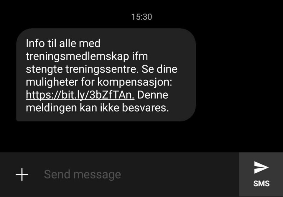 Denne meldingen ble sendt til Sits treningsmedlemmer fredag ettermiddag.