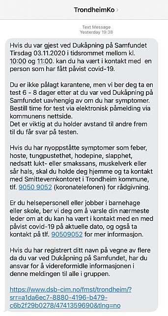 <b>TEST DEG:</b> Dette var beskjeden gjestene ved dukåpningen på Samfundet fikk fredag kveld. <b>TEST DEG:</b> Dette var beskjeden gjestene ved dukåpningen på Samfundet fikk fredag kveld.