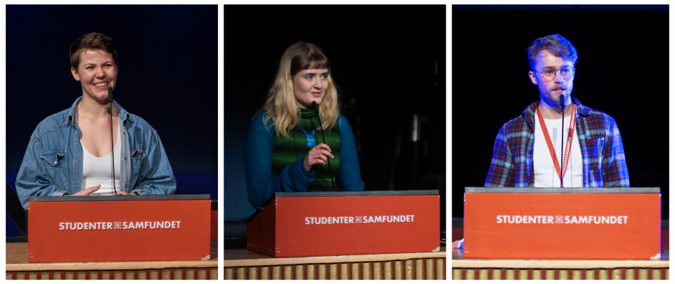 FORHÅNDSMELDT: Det er tre forhåndsmeldte kandidater før årets levervalg på Studentersamfundet: Cecilie Bjørnsdotter Raustein, Astri Elgethun og Sebastian Småland.