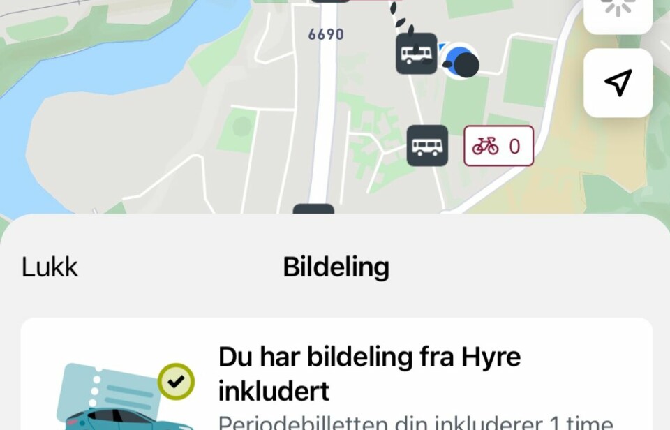 KJØRETUR: Slik vil det se ut i appen når man kan bestille bil fra Hyre.
