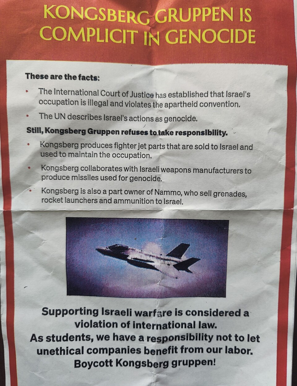 FLYERS: Dette skrivet ble delt ut til alle som beveget seg forbi aksjonistene.