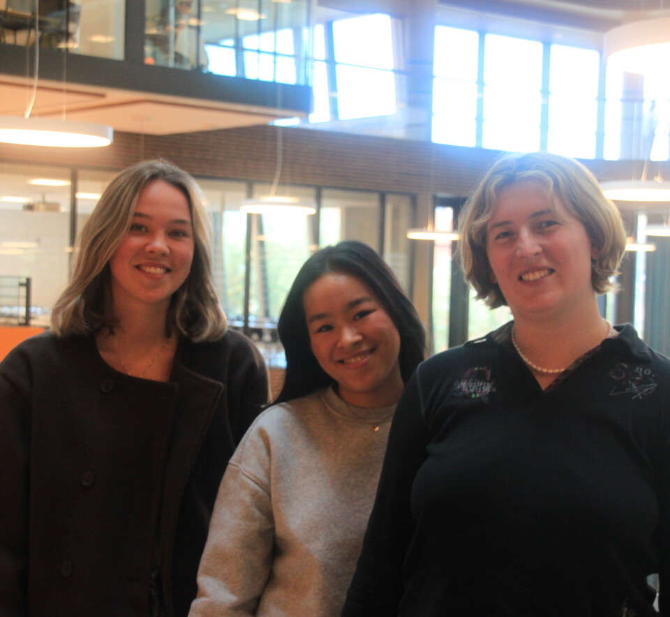 VERDSETTER: Barnevernstudentene Emma Elisabeth Selte Sand, Lilja Emilie Solheim og Martha Anine Sandtangen er veldig fornøyde med det nye campuset.