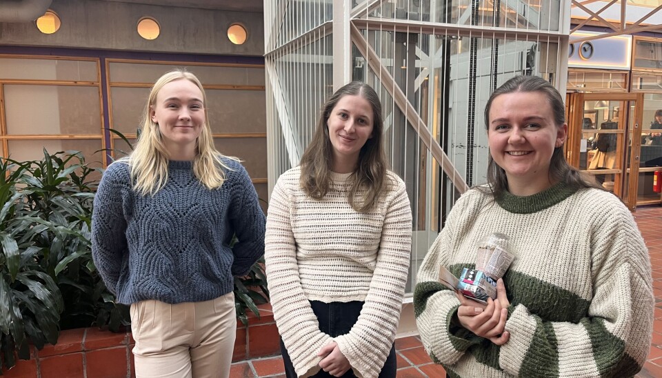 FORNØYD: Ina Lilledalen, Emma Dyrset og Nora Christensen synes selvbetjente kasser er et veldig effektivt tiltak.