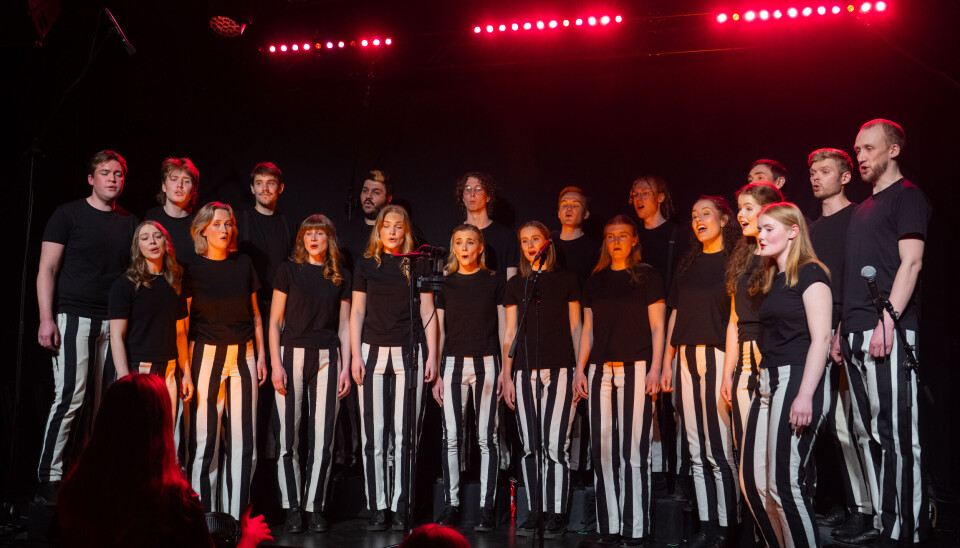 Knauskoret i sine kjente svarte og hvite striper fremfører sin vårkonsert.
